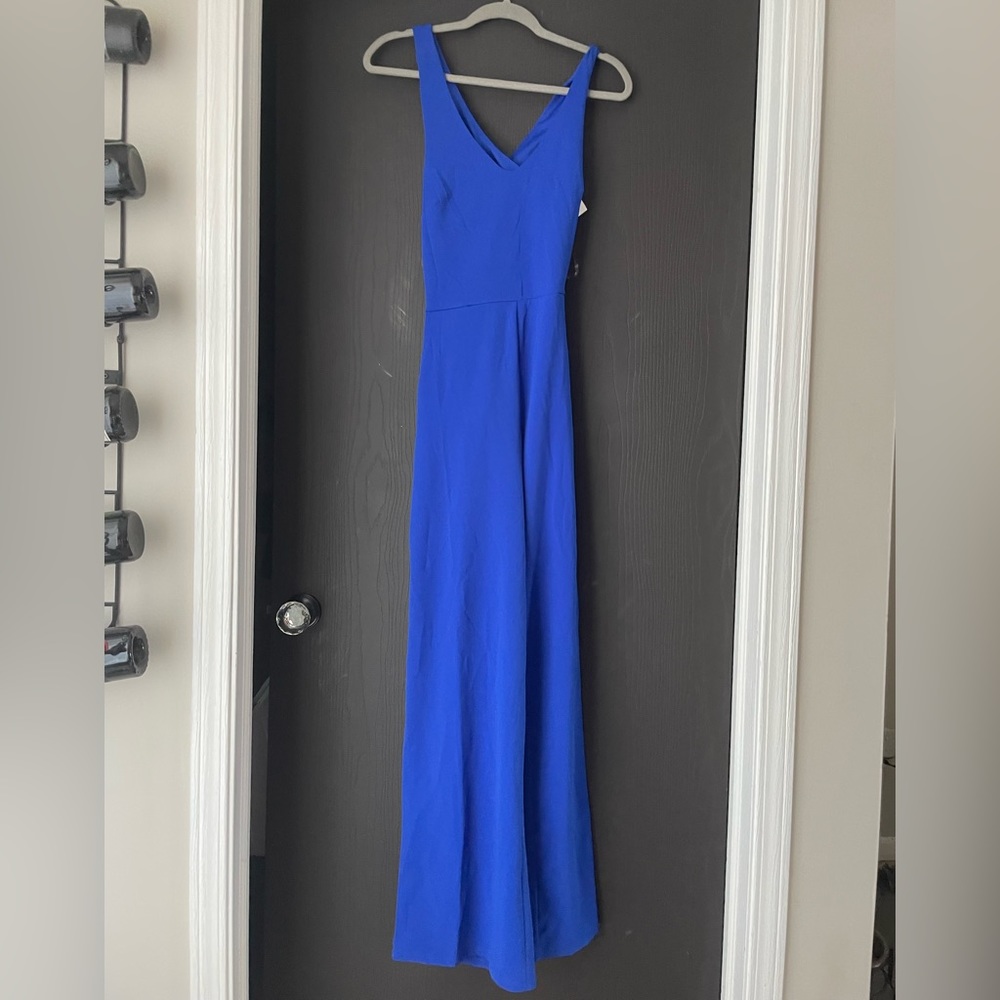 Blue body suit cross cross back